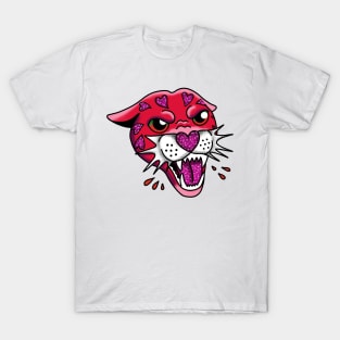 American Traditional Panther Tattoo - Pink and Purple with sparkles and glitter cute gift T-Shirt